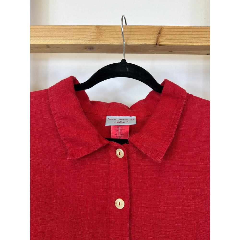 Vintage 90's Norm Thompson Red Linen Back Tie Button Midi Dress Made in USA XL - Picture 2 of 8